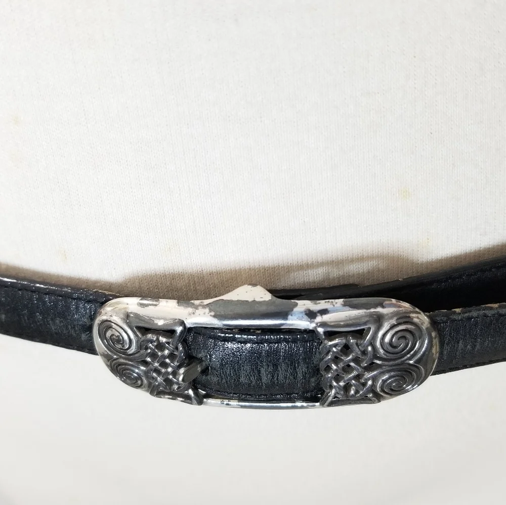 Vintage Black/Brown Reversible Leather Belt Mesh & Etched Brass Sz 30/M